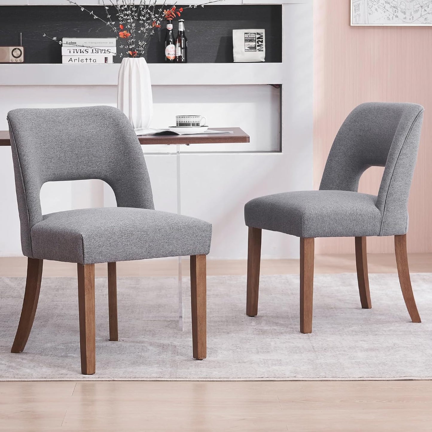 VKNOW Dining Chairs Set of 4, Fabric Dining Chairs, Green | Modern Mid-Century Upholstered Farmhouse Dinner Chair for Kitchen Dining Room Restaurant, Easy Assembly — Fabric Grey / Set of 2