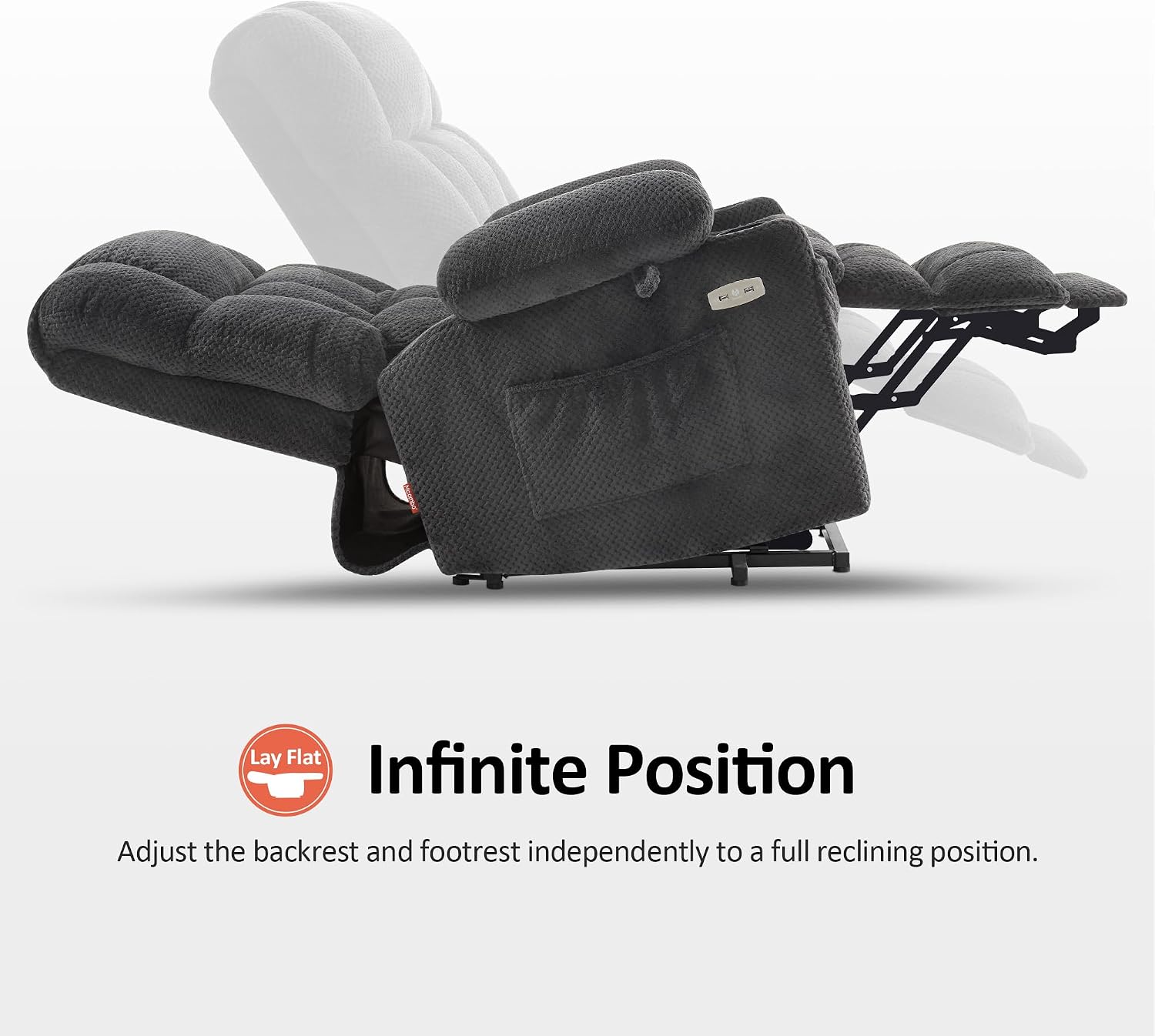 MCombo Dual Motor Power Lift Recliner Chair with Massage and Heat for Elderly People, Infinite Position, USB Ports, Cup Holders, Fabric 7890 (Medium, Dark Gray) — Dark Gray / Medium (5)