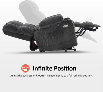 MCombo Dual Motor Power Lift Recliner Chair with Massage and Heat for Elderly People, Infinite Position, USB Ports, Cup Holders, Fabric 7890 (Medium, Dark Gray) — Dark Gray / Medium (5)
