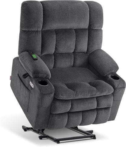 MCombo Dual Motor Power Lift Recliner Chair with Massage and Heat for Elderly People, Infinite Position, USB Ports, Cup Holders, Fabric 7890 (Medium, Dark Gray)