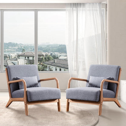 INZOY Mid Century Modern Accent Chair with Wood Frame, Upholstered Living Room Chairs with Waist Cushion, Reading Armchair for Bedroom Sunroom (Beige) — Grey 2 / Classic