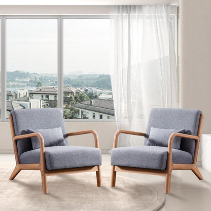 INZOY Mid Century Modern Accent Chair with Wood Frame, Upholstered Living Room Chairs with Waist Cushion, Reading Armchair for Bedroom Sunroom (Beige) — Grey 2 / Classic