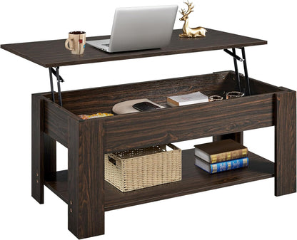 Yaheetech Wooden Coffee Table, Lift Top Coffee Table with Large Hidden Storage Shelf, Lift Tabletop Dining Tables for Living Room, Home Small Space, 38.6in, Black — Espresso / 47.2 inches