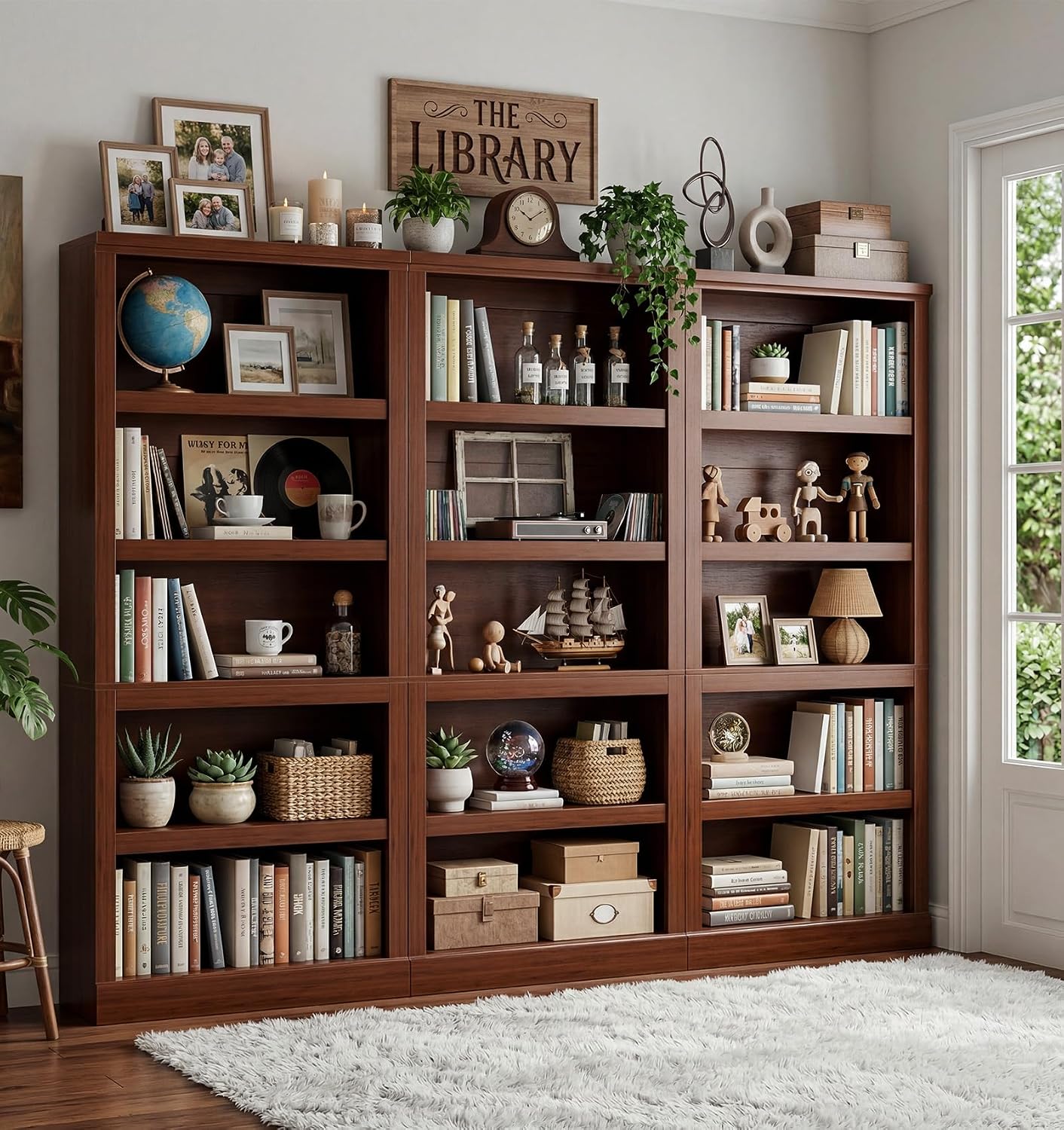 Unikito Bookshelf, 5 Tier Book Shelf, 71 Inch Tall Bookcase with Adjustable Shelves, Open Storage Book Case Organizer, Freestanding Display Shelf Stand for Living Room, Home Office, Bedroom, Cherry — 5-tier / Cherry (5)