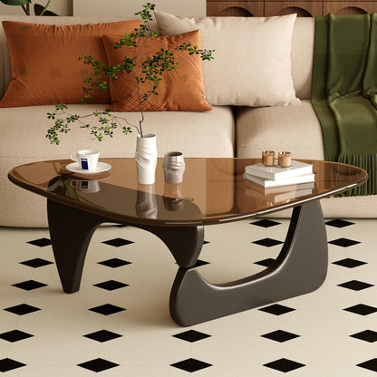 Coffee Table for Living Room Mid Century Modern Center Table with Glass Top and Wood, 36 Inch, Brown/Walnut — Black/Brown / 32 Inch
