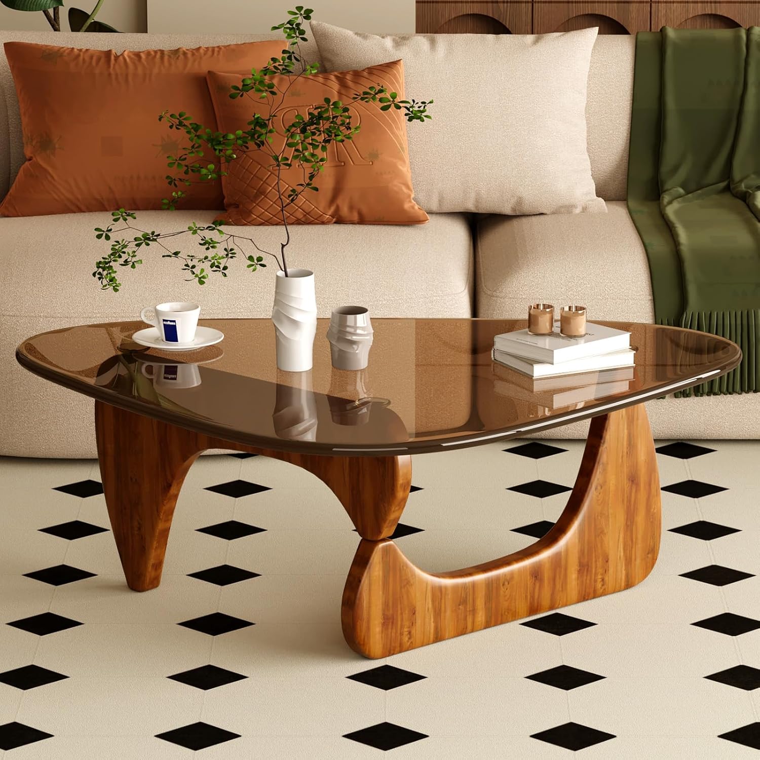 Coffee Table for Living Room Mid Century Modern Center Table with Glass Top and Wood, 36 Inch, Brown/Walnut — Brown/Walnut / 36 Inch