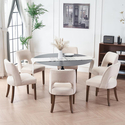 VKNOW Dining Chairs Set of 4, Fabric Dining Chairs, Green | Modern Mid-Century Upholstered Farmhouse Dinner Chair for Kitchen Dining Room Restaurant, Easy Assembly — Beige / Set of 6
