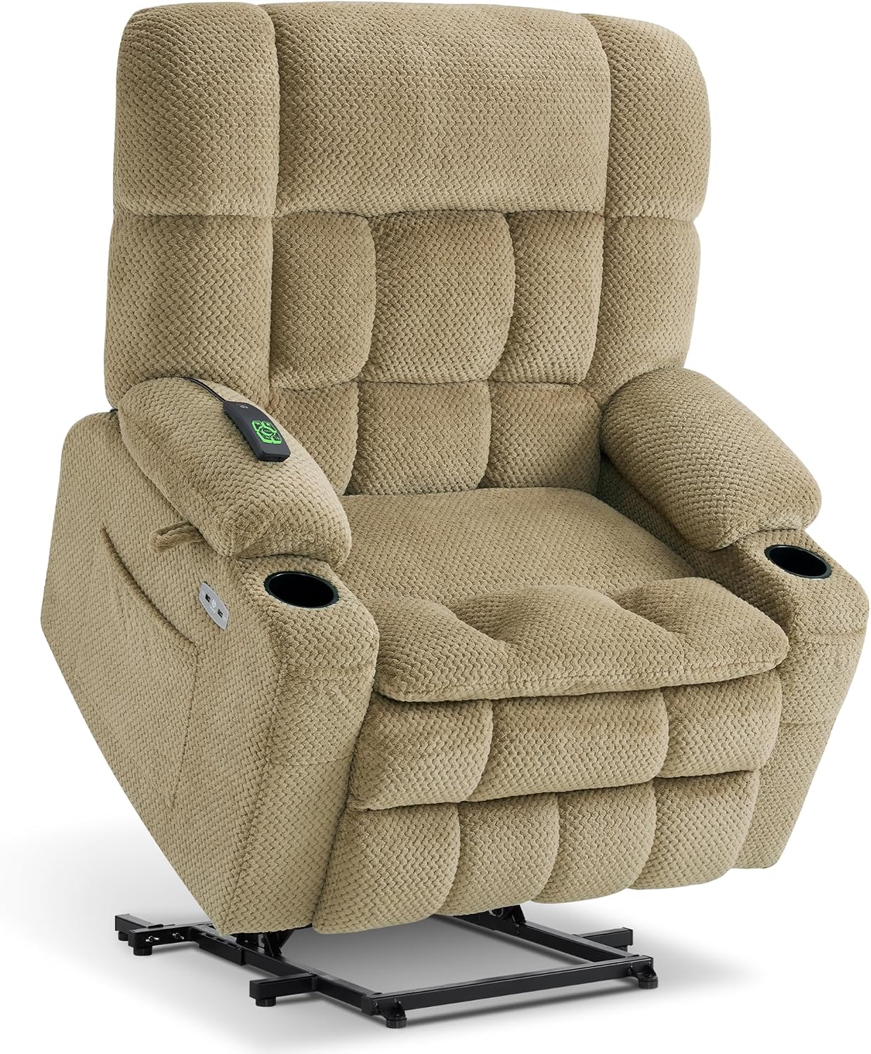 MCombo Dual Motor Power Lift Recliner Chair with Massage and Heat for Elderly People, Infinite Position, USB Ports, Cup Holders, Fabric 7890 (Medium, Dark Gray)