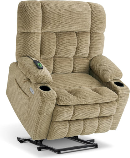 MCombo Dual Motor Power Lift Recliner Chair with Massage and Heat for Elderly People, Infinite Position, USB Ports, Cup Holders, Fabric 7890 (Medium, Dark Gray)