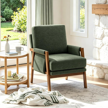 RNKSFX Cream Accent Chair for Bedroom & Living Room, Mid Century Modern Accent Arm Chair, Upholstered Anthropologie Accent Chair with Solid Wood Frame, Fabric