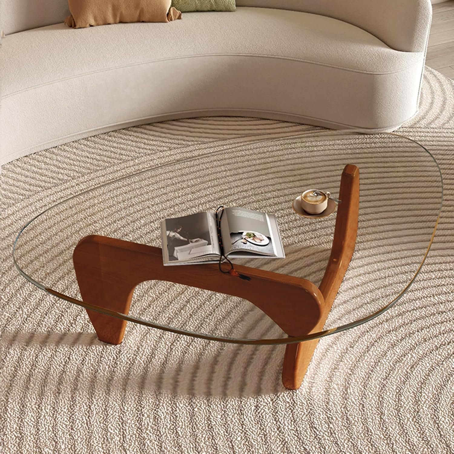 Modern Glass Coffee Table, Mid Century Small Coffee Table, Coffee Table for Living Room,Suitable for Bedroom Living Room Reception Office Tables (Walnut/Transparent, Small) — Walnut/Transparent / Small 32.2 * 22.4 * 16in (7)