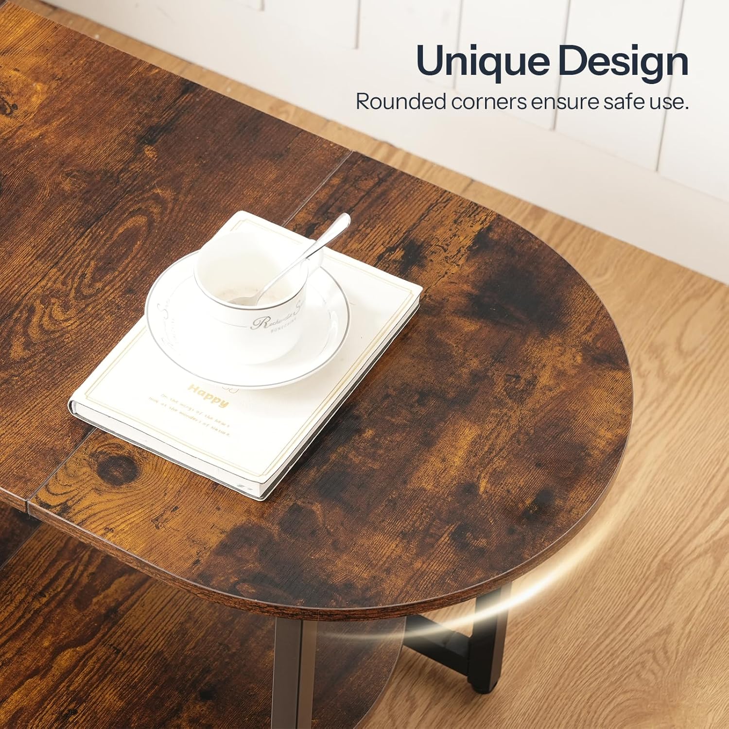 HOOBRO Coffee Table for Living Room, Oval Small Coffee Table with 2-Tier Open Storage Shelf, Industrial Cocktail Tea Table, Wooden Desktop Center Table, Farmhouse, Home Office, Rustic Brown BF09KF01 — Rustic Brown (5)