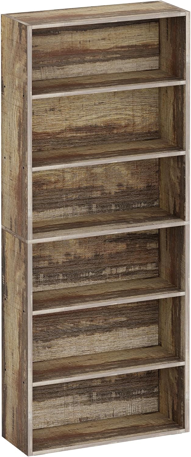 IRONCK Bookshelves and Bookcases Floor Standing 6 Tiers Display Storage Shelves 70 in Tall Bookcase Home Decor Furniture for Home Office, Living Room, Bed Room — Industrial Brown
