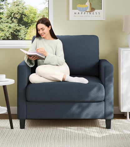 Welzona Sofa Accent Chair, 33" Reading Chair for Bedroom, Tool-Free Setup Living Room Accent Chairs, Comfy Arm Chairs Living Room, All-Wood Reading Nook, Beige — Blue Grey / Standard