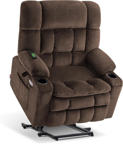 MCombo Dual Motor Power Lift Recliner Chair with Massage and Heat for Elderly People, Infinite Position, USB Ports, Cup Holders, Fabric 7890 (Medium, Dark Gray)