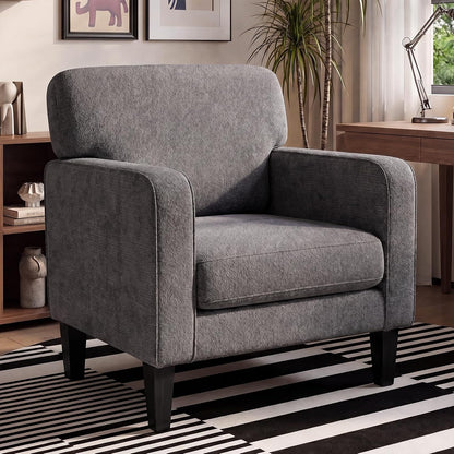 DUMOS Dark Grey Modern Accent Chairs for Living Room, Corner Chairs for Adults, Reading Armchair with Armrest and Backrest, Comfy Lounge Seating for Bedroom Reception Waiting Room — Grey / 1 Pcs