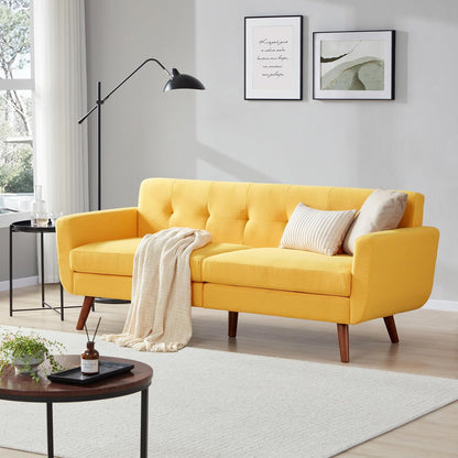 Tbfit Linen Fabric Single Sofa, Accent Chair, Mid Century Modern Armchair for Living Room, Bedroom Button Tufted Upholstered Comfy Reading Sofas, Beige
