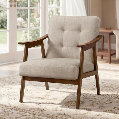 VASAGLE Accent Chair, PU Leather Armchair, Button Tufted Living Room Chair, Thick Cushion, Mid Century Modern Lounge Seating for Bedroom, Reading Nook, Home Office, Brown ULYY200KZ02S — Beige / 29.5"D x 24.6"W x 28.7"H