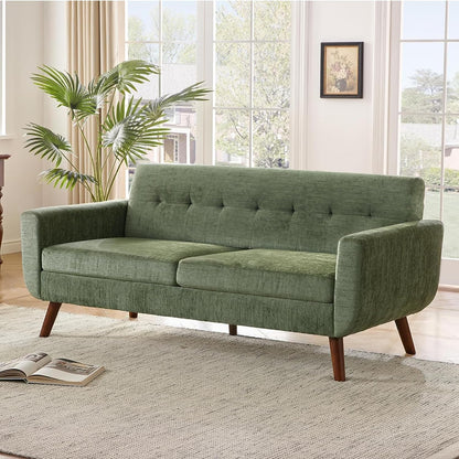 Tbfit Linen Fabric Single Sofa, Accent Chair, Mid Century Modern Armchair for Living Room, Bedroom Button Tufted Upholstered Comfy Reading Sofas, Beige