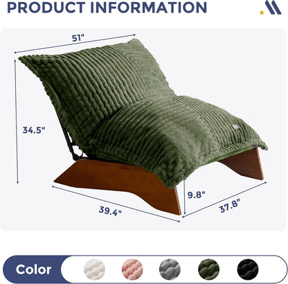 MAXYOYO Adjustable Living Room Chair, 3-Position Bean Bag Chair with Removable Cover, Upholstered Accent Chair with Frame, Soft Reclining Lounge for Bedroom, Apartment, Office, Green — Striped Cross Green / Large (2)