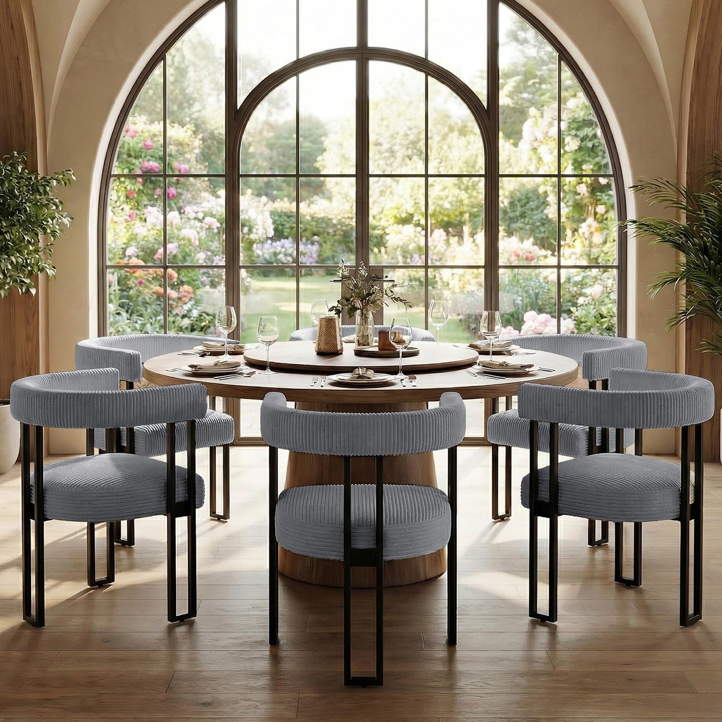 VIRRMO Boucle Dining Chair Set of 4 Corduroy Upholstered Dining Room Chairs Kitchen Chairs with Metal Legs Mid Century Modern Chair for Dining Room, Kitchen (Cream, 4) — Grey / 6