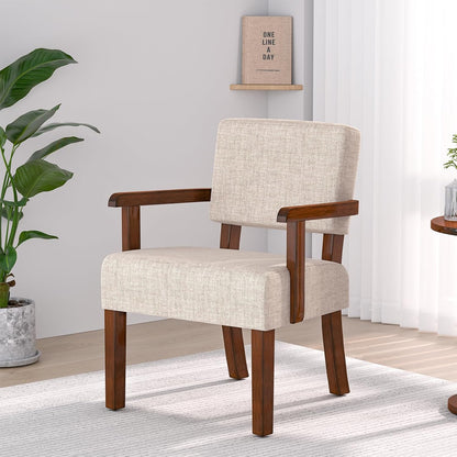 FAGAGA Accent Chair, Living Room Chairs Oversized with Soft Seat and Armrests for Dinning Bedroom Reading and Waiting Rooms — Beige / Linen / Bench