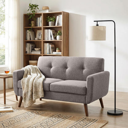 Tbfit Linen Fabric Single Sofa, Accent Chair, Mid Century Modern Armchair for Living Room, Bedroom Button Tufted Upholstered Comfy Reading Sofas, Beige