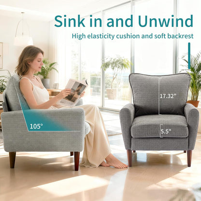 OLIXIS Comfy Accent Chair for Living Room Bedroom and Waiting Room, Upholstered Mid-Century Reading Chair with Pillow and Solid Wood Legs, Wide Singe Modern Lounge Sofa, Gray — Deep Gray / 1 (6)