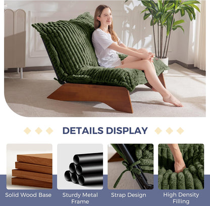 MAXYOYO Adjustable Living Room Chair, 3-Position Bean Bag Chair with Removable Cover, Upholstered Accent Chair with Frame, Soft Reclining Lounge for Bedroom, Apartment, Office, Green — Striped Cross Green / Large (4)