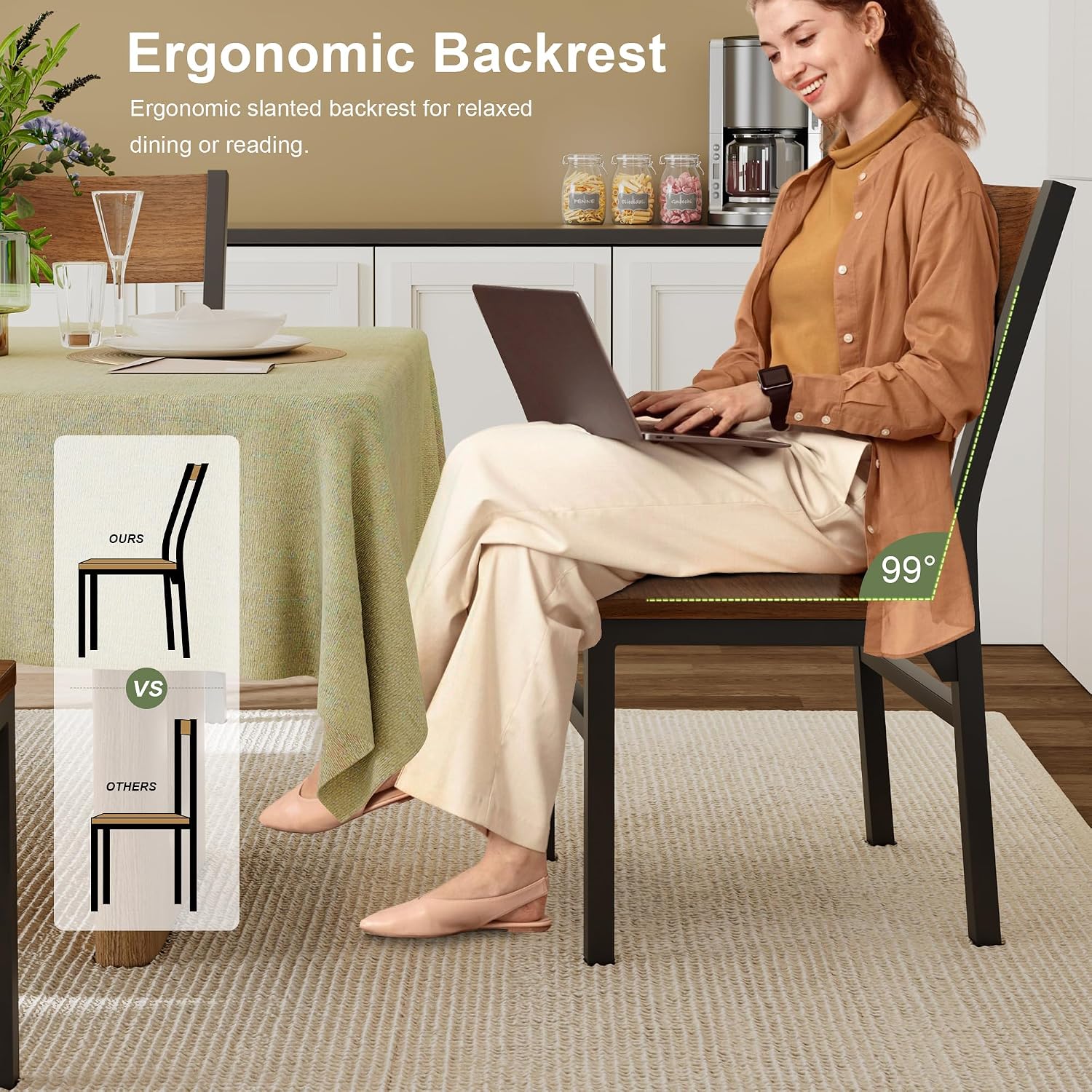 Feonase Dining Chairs Set of 6, Modern Kitchen Chairs with Ergonomic Backrest, MDF Board and Metal Legs, Dinner Chairs for Dining Room, Kitchen and Living Room, Walnut — Walnut (4)