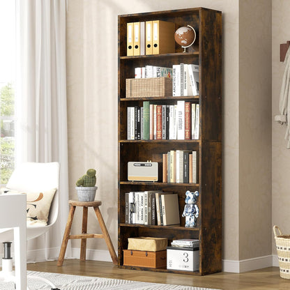 6-Tier Bookshelf, Modern Open Bookcase,6 Shelf Display Storage Shelves Floor Standing, 71 inches Tall Shelves for Home Office, Black — Brown