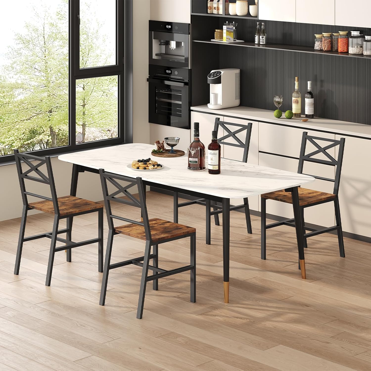 MAHANCRIS Dining Chair Set of 2, Rustic Wooden Kitchen Chairs with Backrest, Farmhouse Dining Chairs for Kitchen, Industrial Style Chair with Metal Frame, Easy Assembly, Rustic Brown TBHR1001 — Rustic Brown / 2 (2)