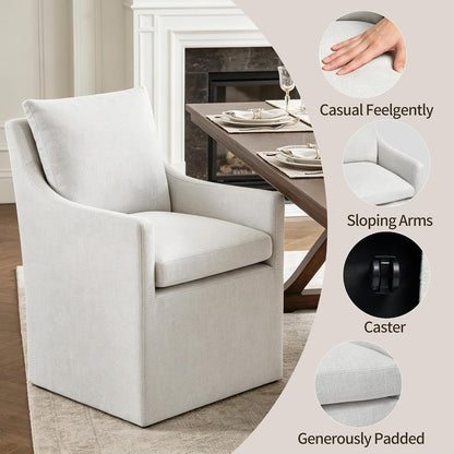 DUHOME Upholstered Dining Chair Set of 2 360 Swivel Linen Accent Armchair | Pre-Assembled Modern Rolling Armchair with Silent Casters, Beige Linen Accent Chair for Dining Room Living Room Bedroom — Beige / 2PCS (6)