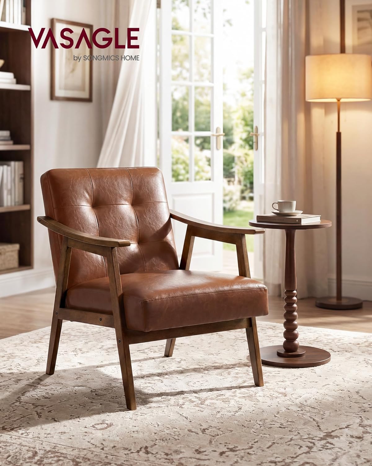 VASAGLE Accent Chair, PU Leather Armchair, Button Tufted Living Room Chair, Thick Cushion, Mid Century Modern Lounge Seating for Bedroom, Reading Nook, Home Office, Brown ULYY200KZ02S — Brown / 29.5"D x 24.6"W x 28.7"H (3)
