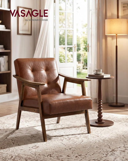 VASAGLE Accent Chair, PU Leather Armchair, Button Tufted Living Room Chair, Thick Cushion, Mid Century Modern Lounge Seating for Bedroom, Reading Nook, Home Office, Brown ULYY200KZ02S — Brown / 29.5"D x 24.6"W x 28.7"H (3)