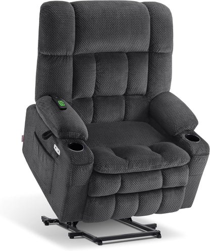 MCombo Dual Motor Power Lift Recliner Chair with Massage and Heat for Elderly People, Infinite Position, USB Ports, Cup Holders, Fabric 7890 (Medium, Dark Gray)