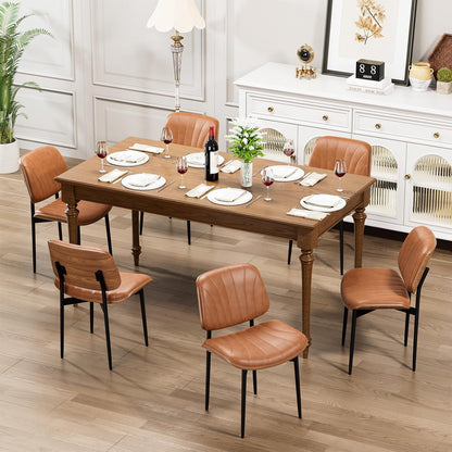 YaFiti Mid Century Dining Chairs Set of 4 with Walnut Bentwood, Greige | Ergonomic Walnut Backrest, Upholstered Waterproof PU Leather Seat, Stable Metal Legs, Adjustable Footpads, Apartment Friendly — Light Tan Scallop / 6