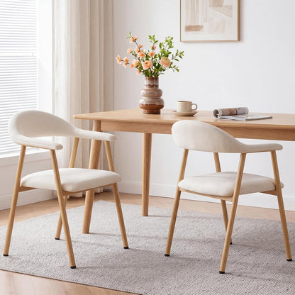 DUMOS Dining Chairs Set of 4, Linen Fabric Upholstered Kitchen Side Chairs with Curved Backrest & Metal Legs, Modern Farmhouse Accent Chair for Dining Room Kitchen Living Room Cafe, Beige — Beige / 2pc
