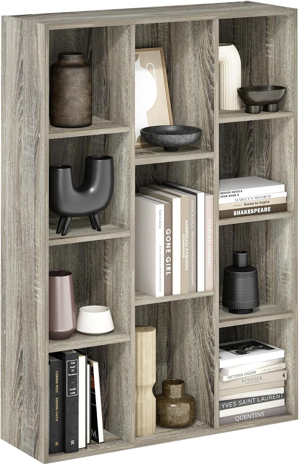 Furinno LUDER Book Shelf, 5-Cube Bookshelf, Reversible Bookcase, 9.4 x 19.5 x 31.5, Easy Assembly, for Living Room, Bedroom, Home Office, White — French Oak / 11-Cube