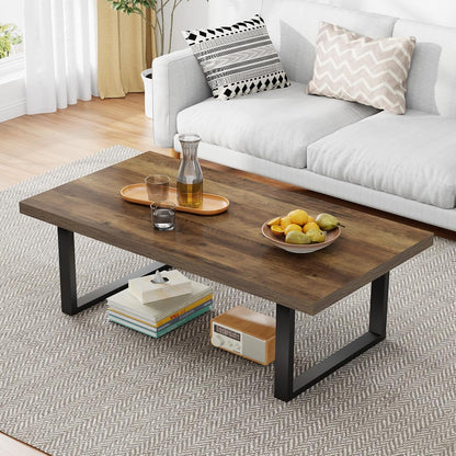 IBF Rustic Coffee Table, Industrial Simple Wooden Living Room Table, Modern Minimalist Farmhouse Rectangle Center Table, Wood and Metal Vintage Tea Coffee Table for Home Bedroom, Rustic Brown, 39 Inch — Rustic Oak / 47 inch
