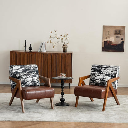 Mid-Century Modern Accent Chair with Solid Wood Frame，Upholstered Chenille Living Room Arm Chairs with Pillow for Bedroom, Living Room, Balcony, Reading Room, Green — 1 / Camel