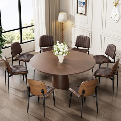 Dining Chairs Set of 4, Mid-Century Modern Upholstered PU Leather Chairs | with Walnut Bentwood Back and Metal Legs Adjustable Feet for Kitchen Dining Room, Black Shell Strips — Dark Brown Vertical Stripes / 8