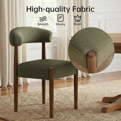 VKNOW Wooden Dining Chairs Set of 4, Modern Upholstered Dining Room Chairs with Walnut Wood Legs and Curved Backrest, Fabric Kitchen Chairs for Farmhouse/Living Room/Dining Room, Green — Set of 4 / Green (6)