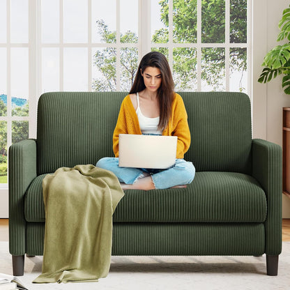 Welzona Sofa Accent Chair, 33" Reading Chair for Bedroom, Tool-Free Setup Living Room Accent Chairs, Comfy Arm Chairs Living Room, All-Wood Reading Nook, Beige — Cord Green / cloud loveseat