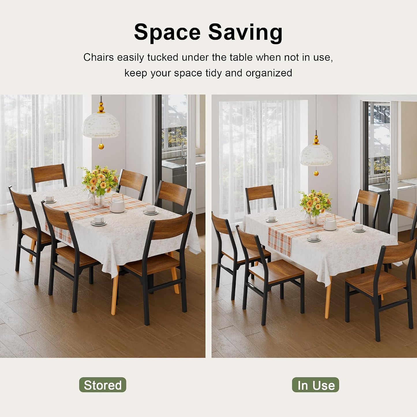 Feonase Dining Chairs Set of 6, Modern Kitchen Chairs with Ergonomic Backrest, MDF Board and Metal Legs, Dinner Chairs for Dining Room, Kitchen and Living Room, Walnut — Walnut (8)