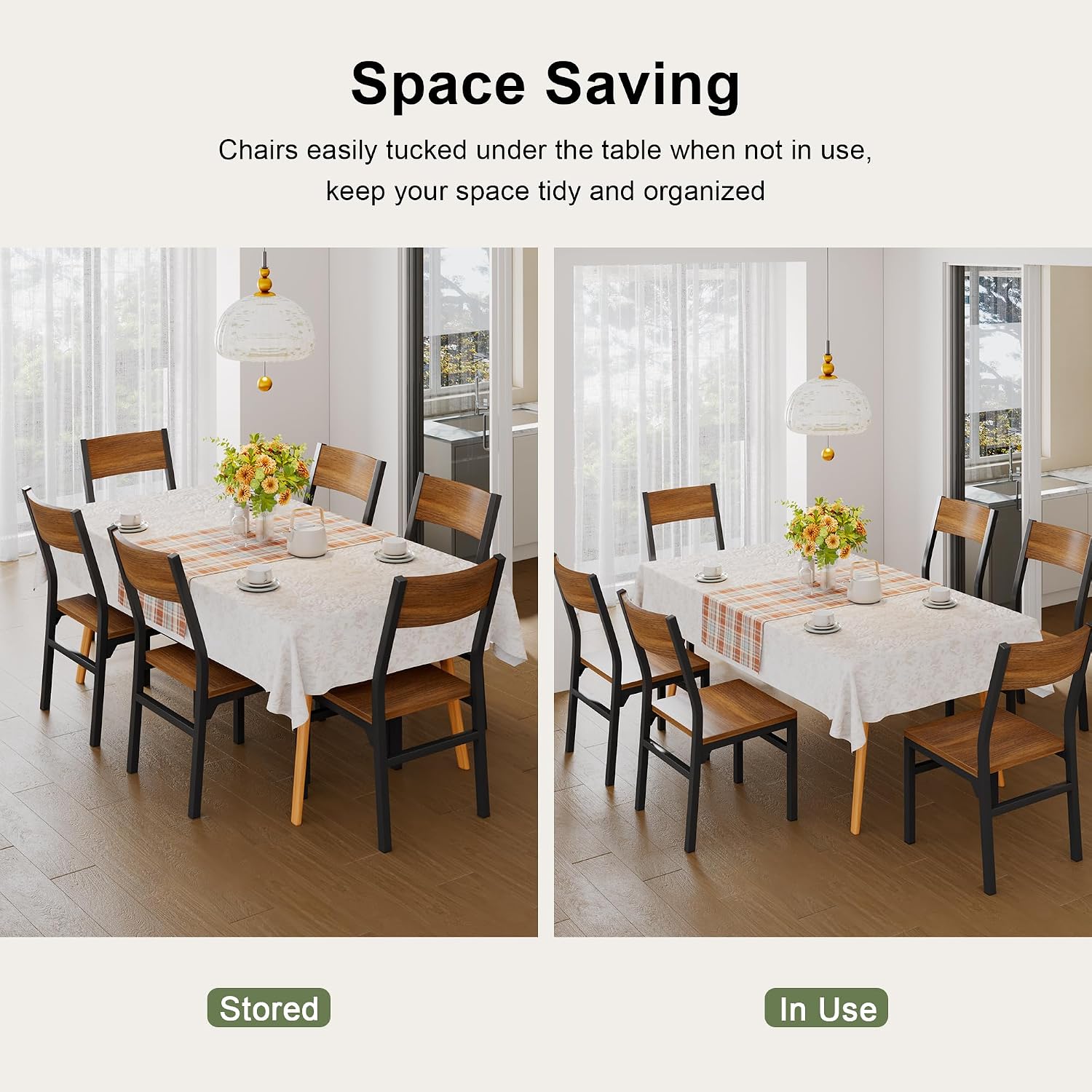 Feonase Dining Chairs Set of 6, Modern Kitchen Chairs with Ergonomic Backrest, MDF Board and Metal Legs, Dinner Chairs for Dining Room, Kitchen and Living Room, Walnut — Walnut (8)