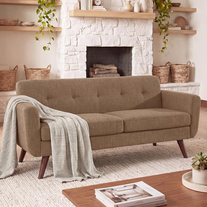 Tbfit Linen Fabric Single Sofa, Accent Chair, Mid Century Modern Armchair for Living Room, Bedroom Button Tufted Upholstered Comfy Reading Sofas, Beige