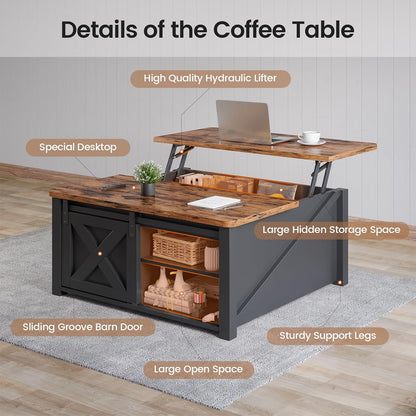 SEDETA 31.5" Lift Top Coffee Table with Storage, Square Coffee Tables for Living Room, Farmhouse Coffee Table with Large Hidden Storage Compartment and Adjustable Shelves, Black — Black (3)