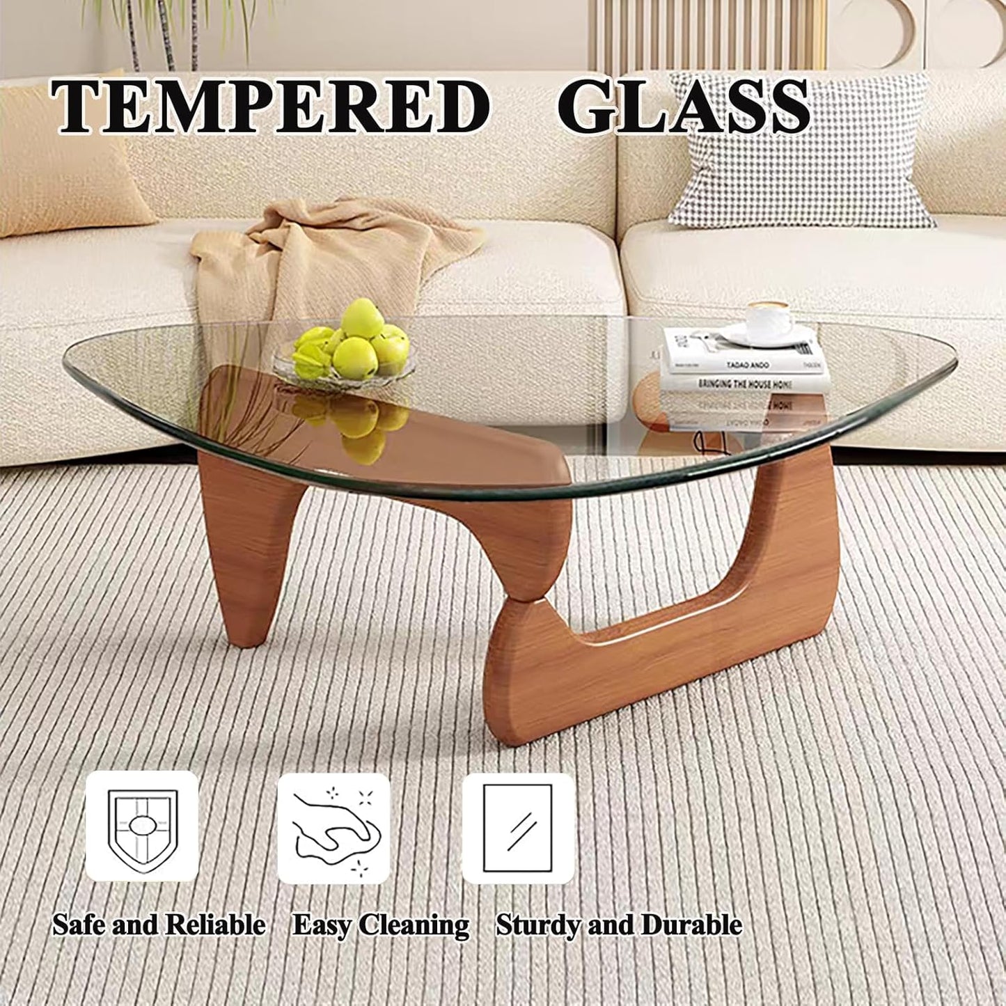 Modern Glass Coffee Table, Mid Century Small Coffee Table, Coffee Table for Living Room,Suitable for Bedroom Living Room Reception Office Tables (Walnut/Transparent, Small) — Walnut/Transparent / Small 32.2 * 22.4 * 16in (3)
