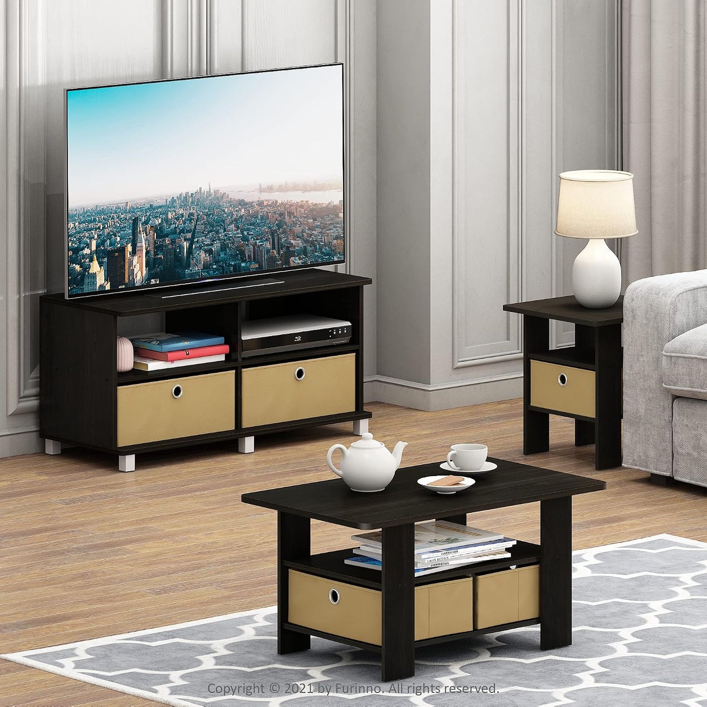 Furinno Coffee Table with Bins, Espresso/Brown — Espresso/Brown / 2 Bin (6)